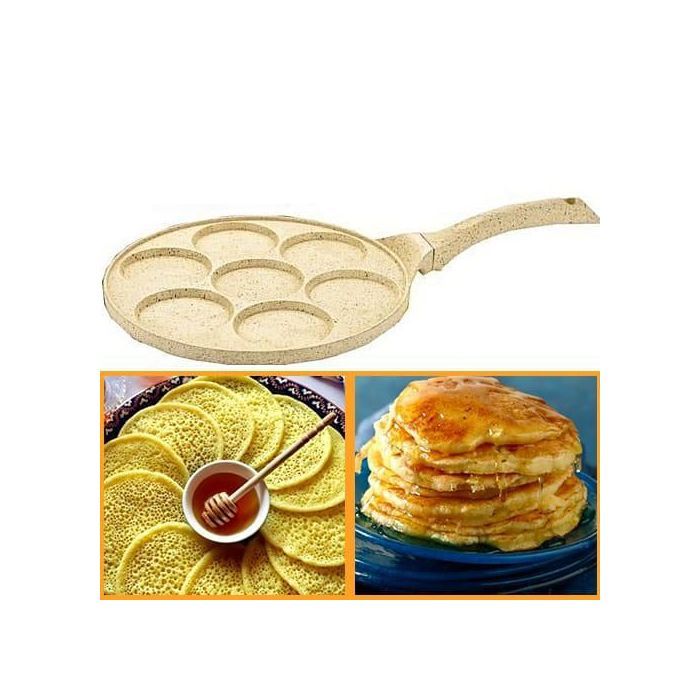 Poêle Crêpière 26 cm en Céramique Antiadhésive, 7 trous pour Pancakes, Crêpes et beghrir