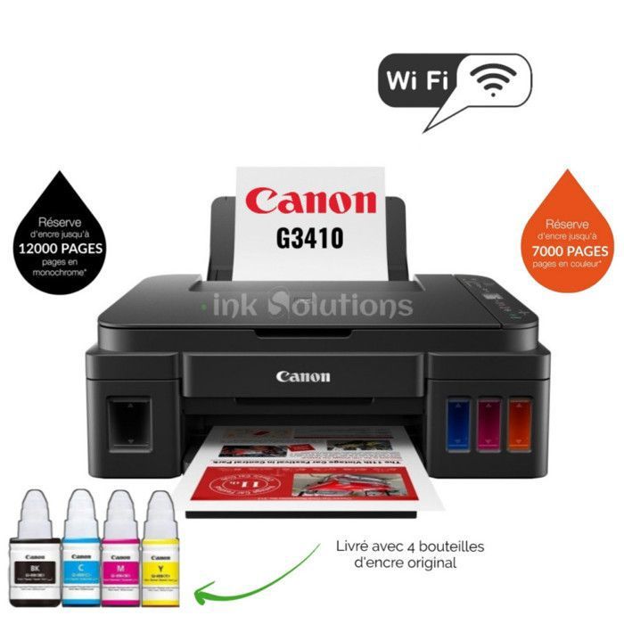 Imprimante Canon PIXMA G3410 multifonction à réservoirs rechargeables (2315C009AB)