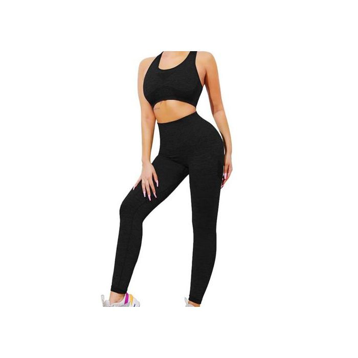 Set sport  2 pièces pour femme, Brassière maintien & legging stretch, entraînement et running, Noir