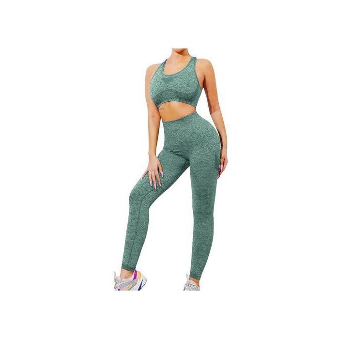 Ensemble sport running femme, 2 pièces – Brassière à maintien élevé et legging de compression, Vert