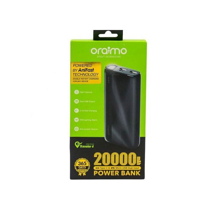 Oraimo Power Bank 20000 mAh ultra haute capacité, Double Sortie USB 2.1A Travel 4