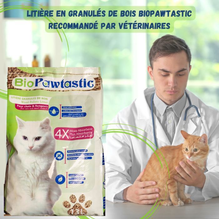 Litière Végétale - BIOPAWTASTIC - Granulés de Bois - Ultra Absorbante - Anti-Odeurs - Économique 6 Semaines