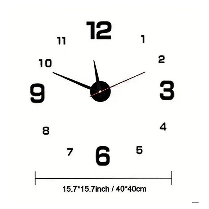Horloge murale 3D - Noir - Acrylique - Design sans cadre - Décoration moderne - DIY