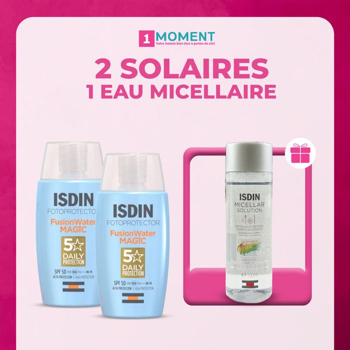 2 ISDIN FOTOPROTECTOR FUSION WATER SPF50+ 50ml + eau micellaire 100ml offerts