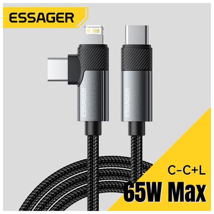 ESSAGER 2 en 1 câble USB Type C 65W PD fil de charge rapide Type C vers câble Lightning