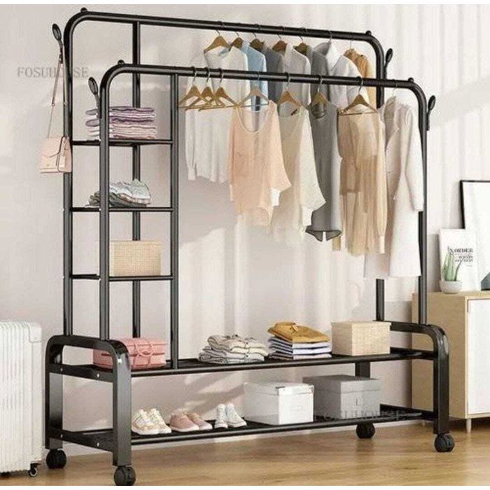 Portant à vêtements multifonction – Double tringle avec étagères de rangement