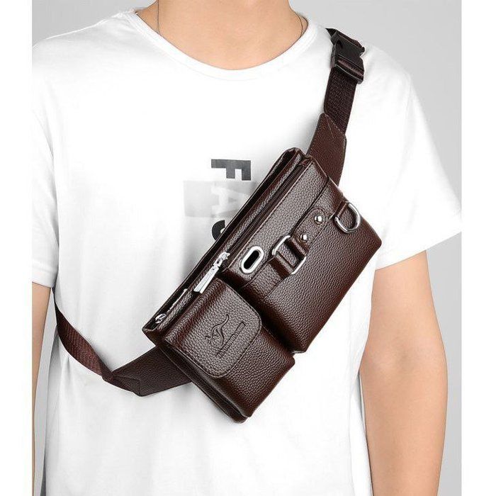 Sac Bandoulière - Marron - Cuir - Zippée - Pour Hommes et Femmes - Voyage Sportif
