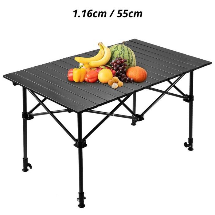 Table de pique-nique et camping pliante en aluminium 1.16cm / 55cm Noir