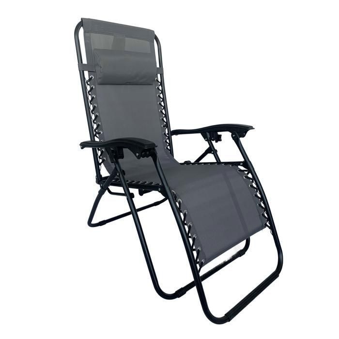 Fauteuil relaxe - GUHW - 3 positions - Gris - Pliant - Métal et tissu résistant