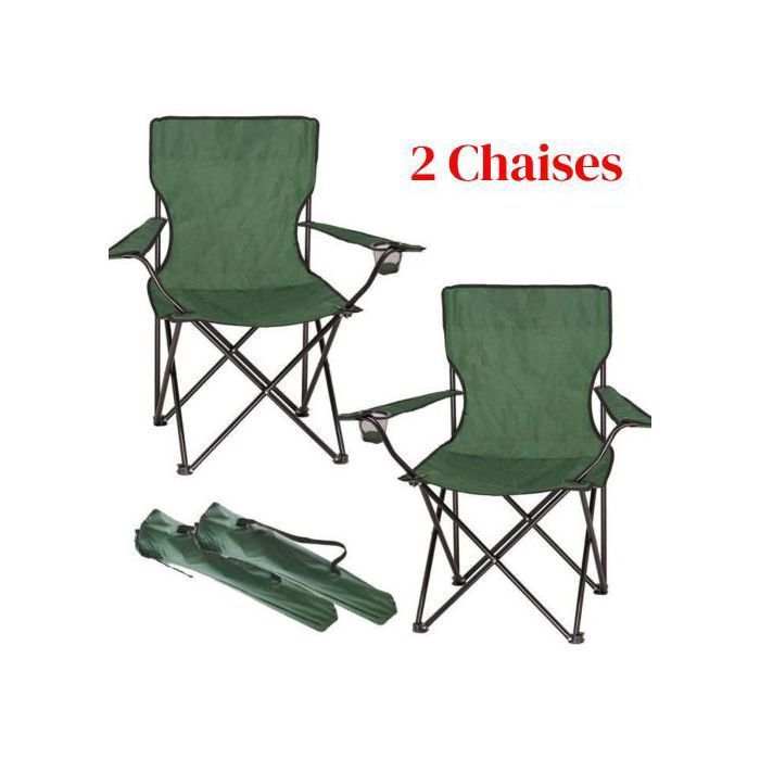 Chaise pliante - Non spécifié - Lot de 2 - Vert - Légère - Avec porte-gobelet