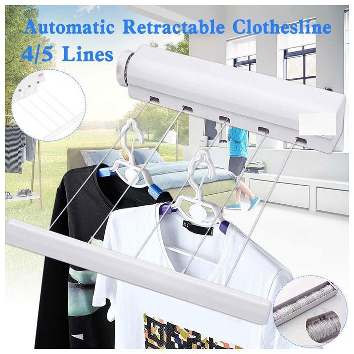 Etendoir - Séchoir ligne Mural pour vêtement 5x3,75CM CORDE À LINGE RÉTRACTABLE