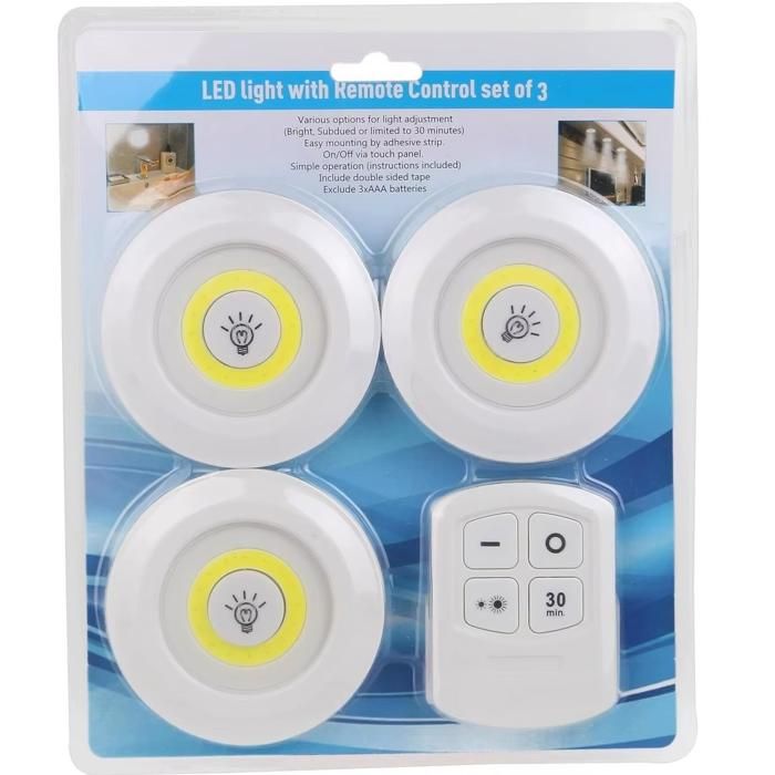 Lampe LED triple spot sans fil avec télécommande, éclairage d'armoire