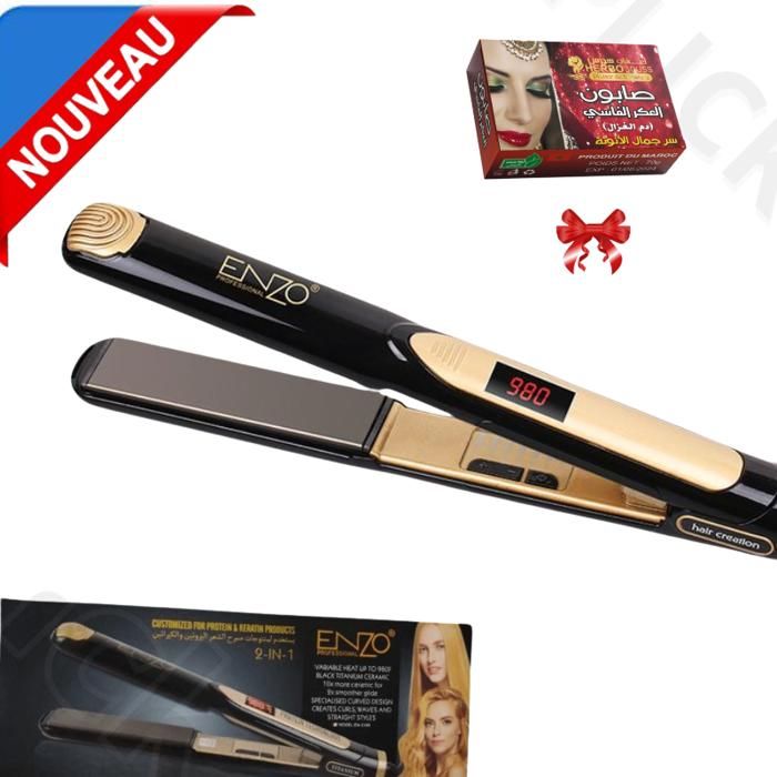 Lisseur Professionnel 2 en 1 Revêtement Céramique Titane Lisseurs et Boucleurs Kératine Soin des Cheveux EN-5188