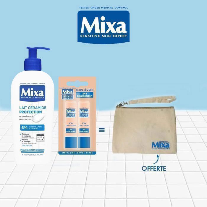 MIXA LAIT CERAMIDE PROTECTION & MIXA SOIN DES LEVRES X2 = TROUSSE MIXA OFFERTE
