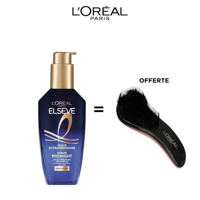 L'OREAL PARIS - PACK Elseve Huile Extraordinaire Midnight Sérum 100ml +  Brosse