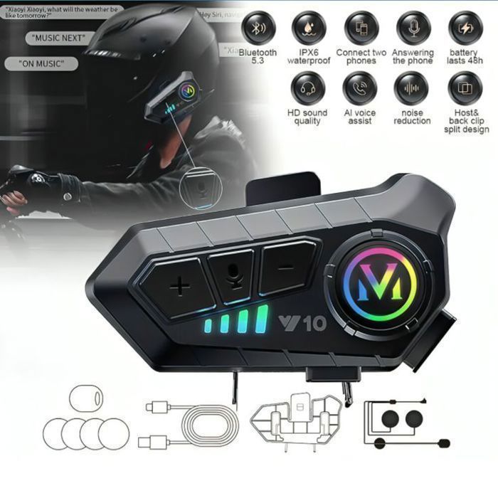 Kit d'Écouteurs Bluetooth Y10 pour Casque de Moto – Son HiFi, Réduction de Bruit et Étanchéité IPX6