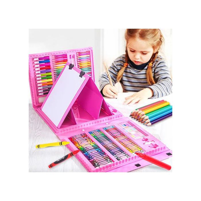 Valise Artistique 208 pièces pour Enfants, Kit Complet de Peinture, Crayons, Feutres et Aquarelle, le Dessin