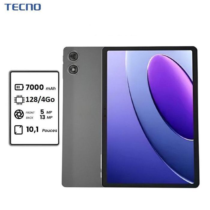 Tecno Tablette Megapad 10 – 10.1 – 128go –4go Ram –7000mAh – 13MP / 5MP –4G+pochette gratuite -Dark Grey