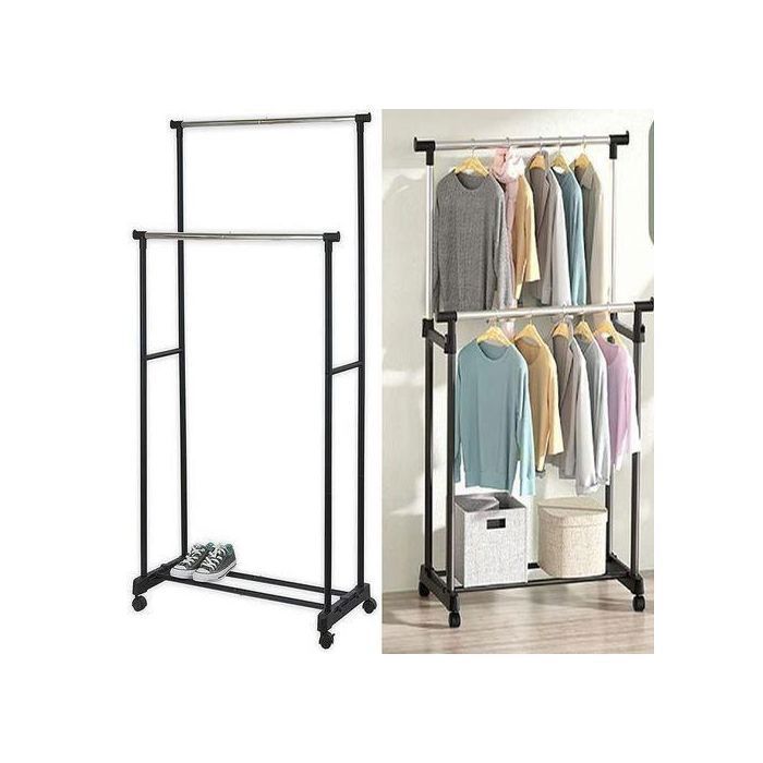 Porte manteau vêtement inox mobile avec rangement a chaussure, boite capacité 30kg-4