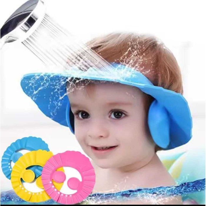 Chapeau Shampoing Bébé Bleu – Bonnet Réglable et Imperméable avec Protection des Yeux et Oreilles