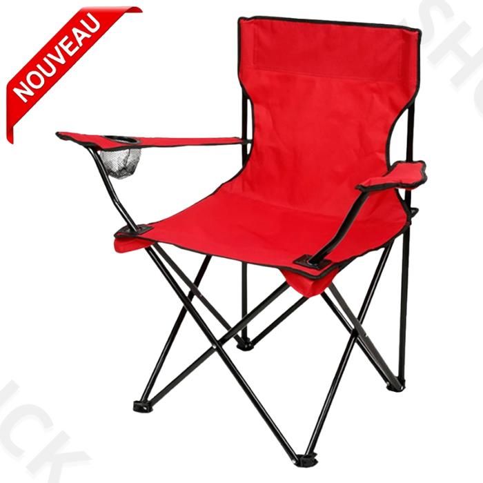 Chaise camping,portable,pliante siège de plage avec porte-gobelet-Rouge