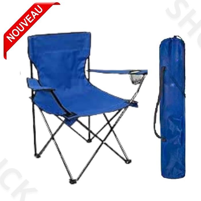 Chaise Plage Pliable, De Pêche Pliables Fauteuil Camping plus porte-Bouteille et sachet, Bleu