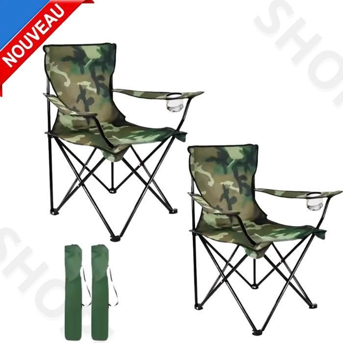 2 Chaises Plage Pliable, De Pêche Pliables Fauteuil Camping plus porte-Bouteille et sachet plein air
