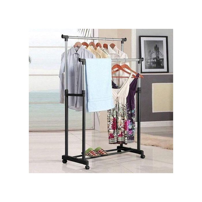 Porte manteau vêtement inox mobile avec rangement a chaussure, boite capacité 30kg-5
