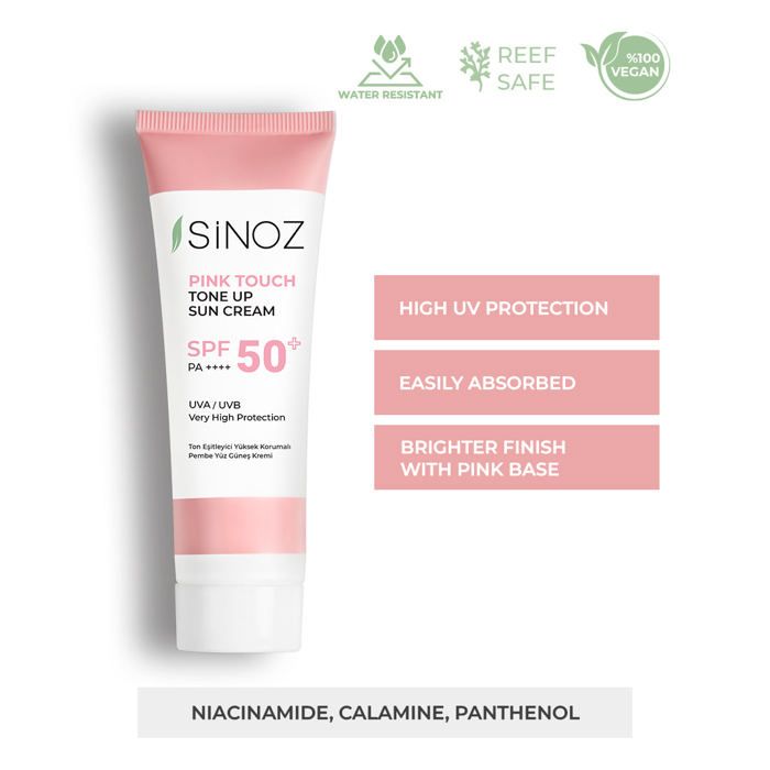 Crème solaire - SINOZ - Pink Touch Tone Up - SPF 50+ - Protection UV - Texture crème