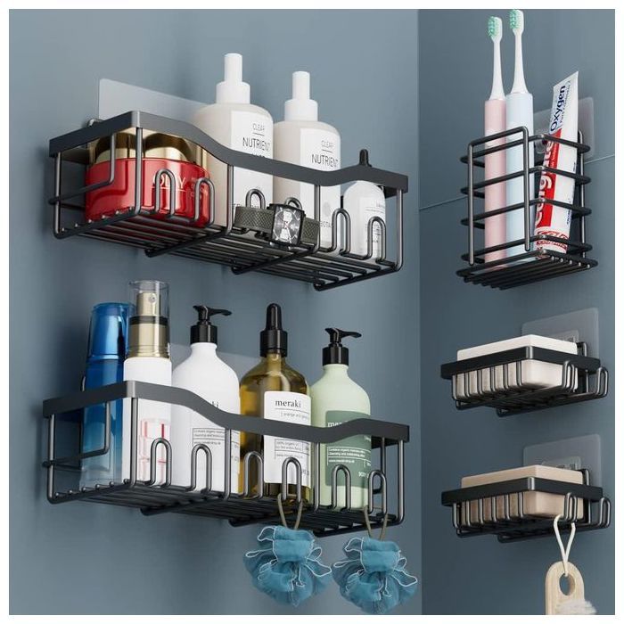 Étagère de douche, lot de 5 étagère murales de salle de bain, étagères de douche sans perçage
