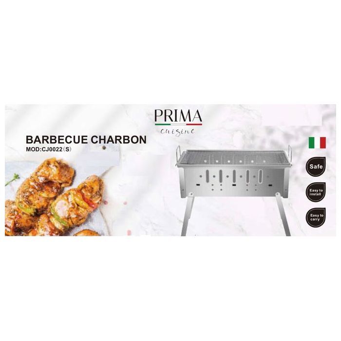 Barbecue Charbon - PRIMA - Pliant Portable - Inox - 48x29x33,5cm - Pour 5 personnes