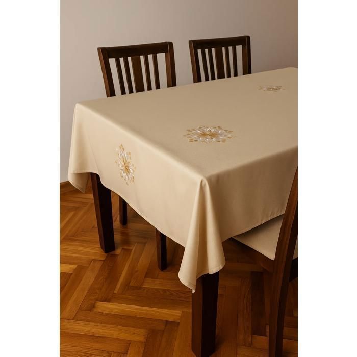Nappe Carrée Skali Hor en Simili Cuir Beige – 150x150 cm – Brodée, Lavable et Anti-Taches – Qualité Premium