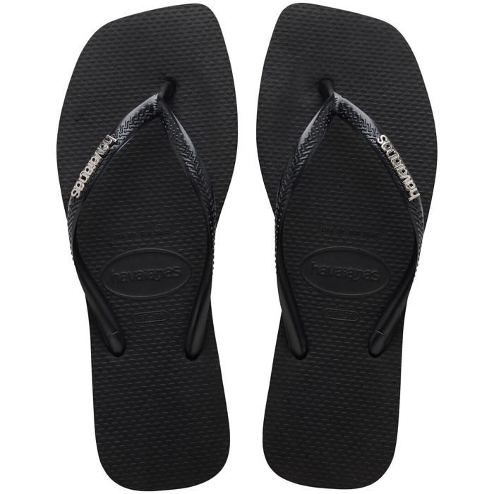 Tongs Femme - Havaianas - Slim Square Logo Metallic - Noir/Argent - Confort - Style moderne