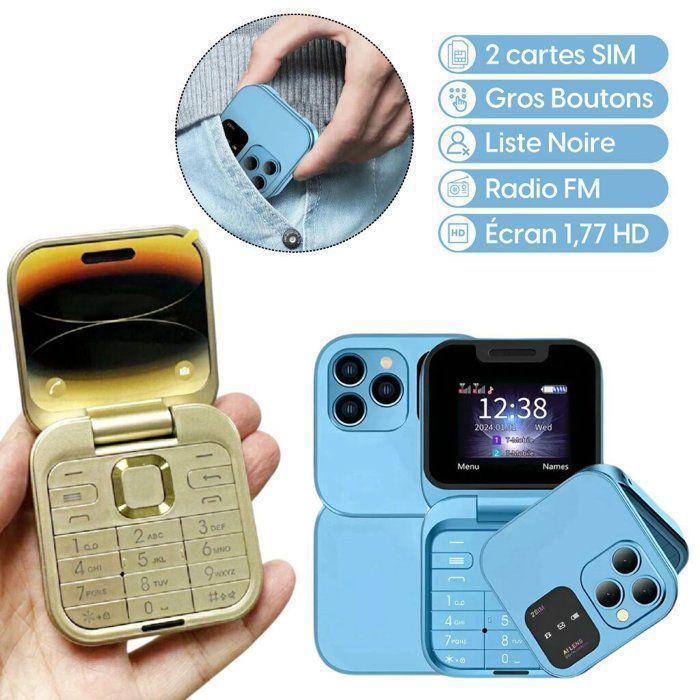 Mini Téléphone Pliable Pro-Flip, Compact Et Pratique - Couleur Aléatoire