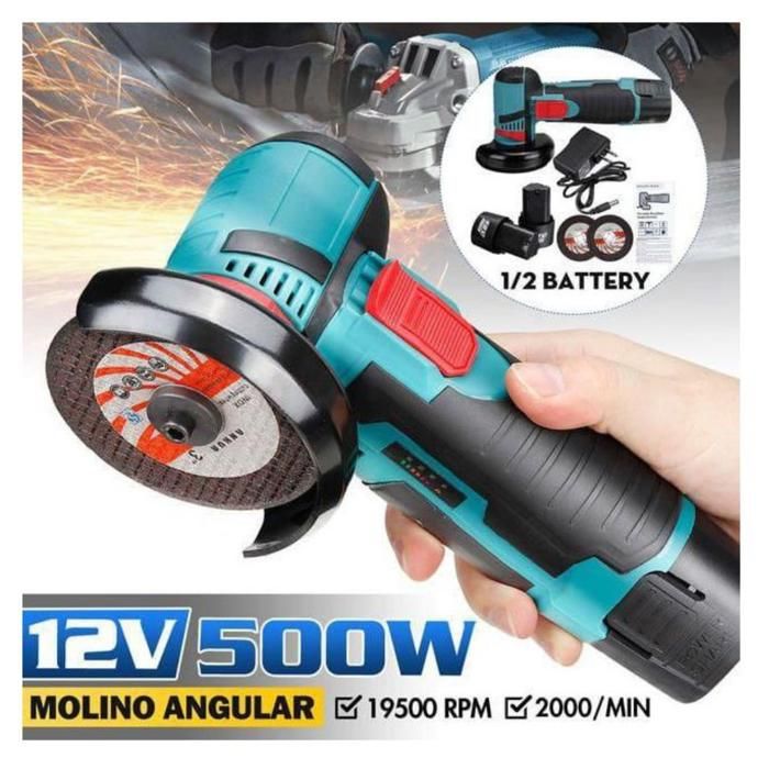 Meuleuse d’angle sans fil 12V avec 2 batteries – Outil polyvalent pour polir bois, pierre et carrelage