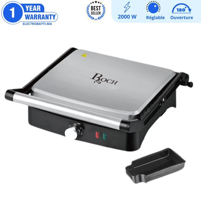 Grill Panini En Aluminium  - Ouverture à 90° et 180° - 2000W  