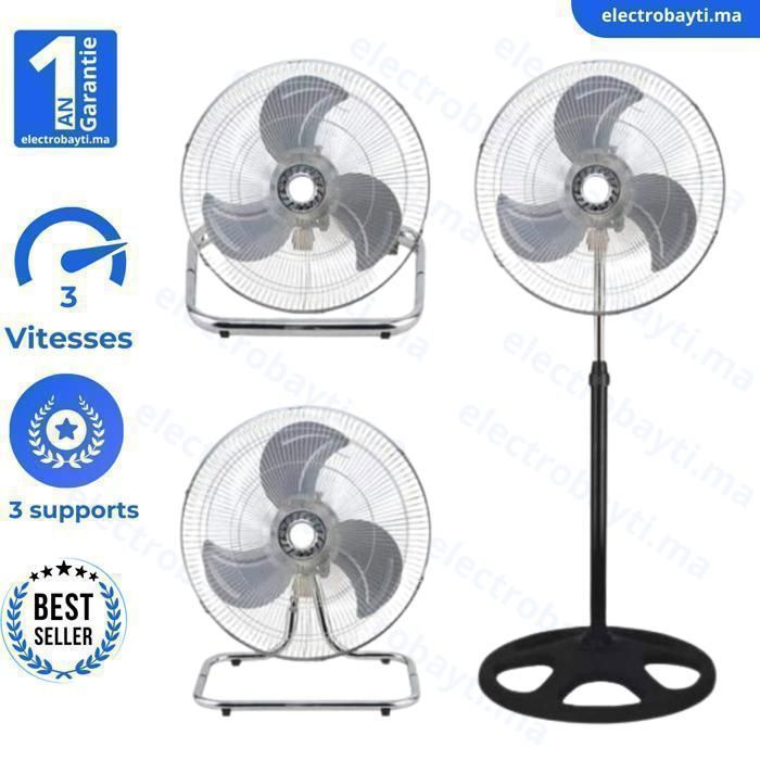 Ventilateur 3-en-1 - INOX - 50W - Silencieux - Minuterie - 3 vitesses