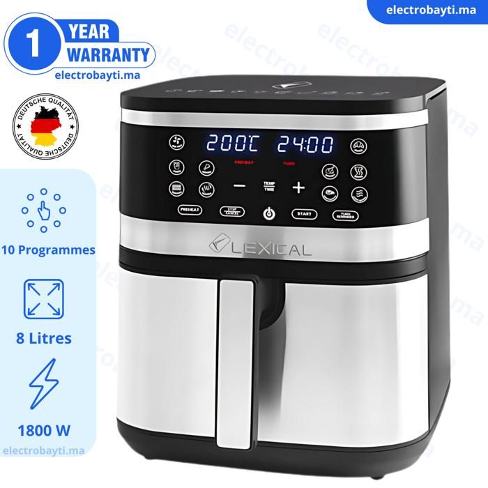Friteuse Sans Huile XXL - 8 Litres, 1800W avec Écran Tactile LED