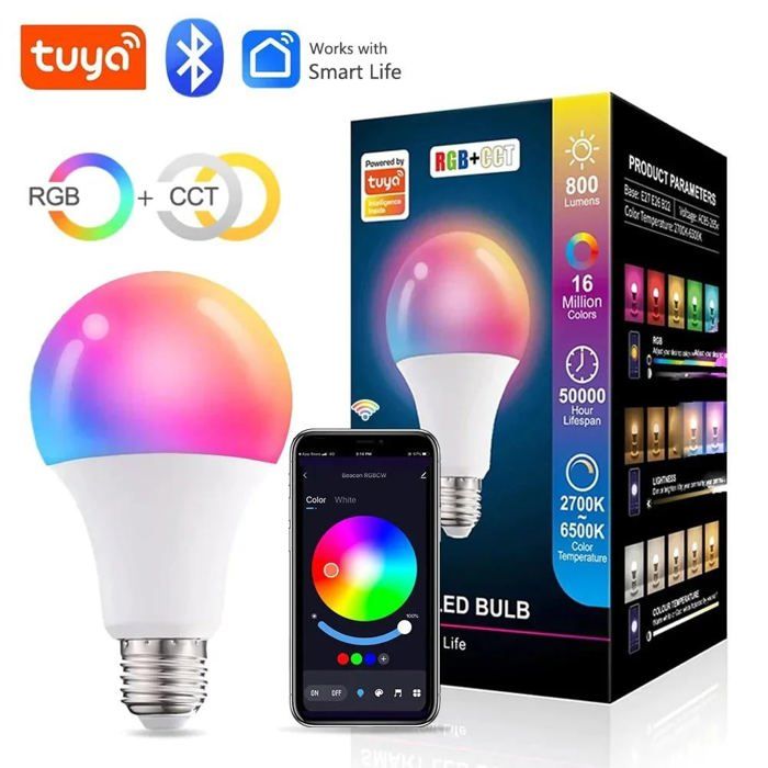 Ampoule LED Smart  WIFI Bluetooth 5W RGBW à intensité ajustable - compatible avec l'app Smart Life