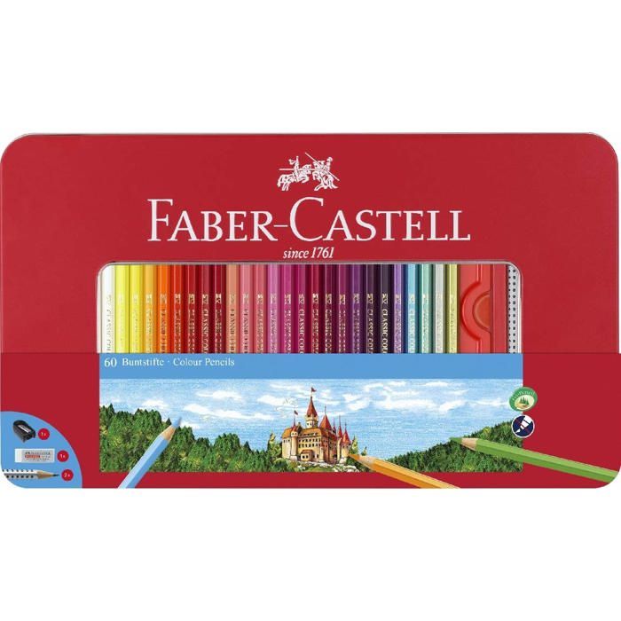 Crayons de couleur - FABER-CASTELL - CLASSIC 60C - Boîte métal - Non toxiques - Hexagonaux