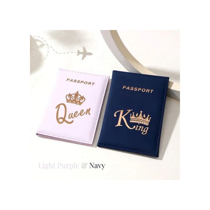 2 pièces Porte-Passeport King & Queen pour les couples – Étui Multifonction Élégant et Tendance pour Passeport, Cartes et Documents