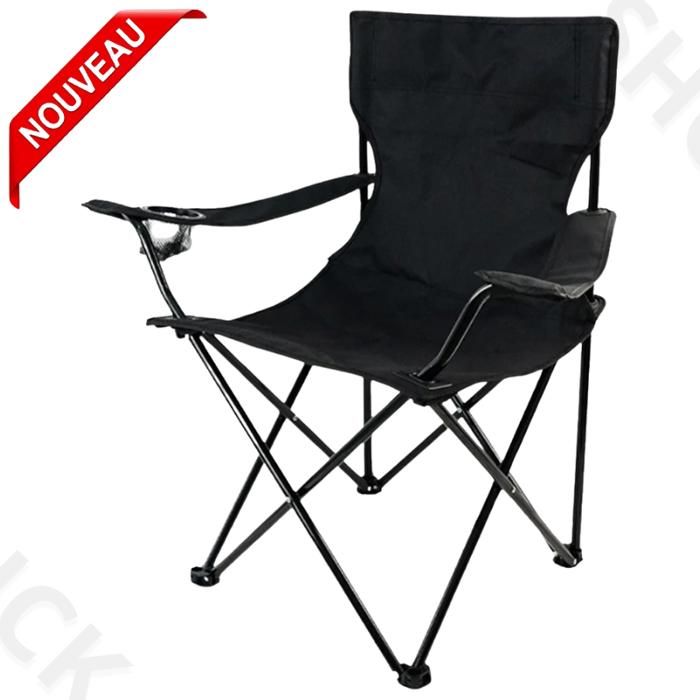Chaise camping,portable,pliante siège de plage avec porte-gobelet-Noir + Etui Etanche