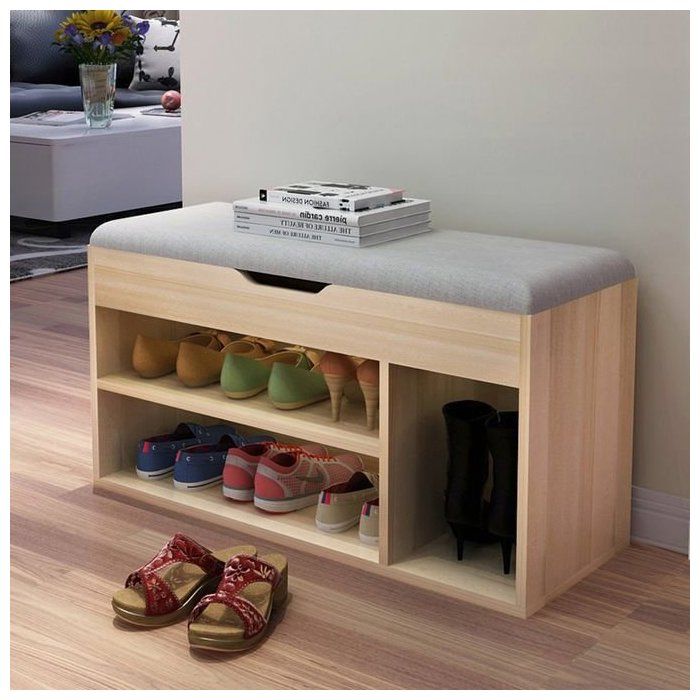 Armoire à chaussures - MARQUE - 80x30x45cm - MDF - 3 compartiments - Banc en cuir PU