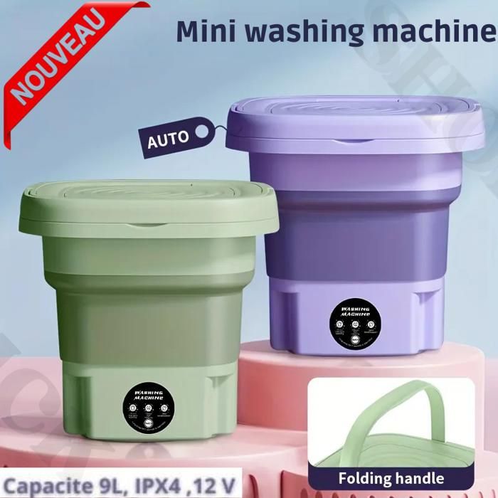Machine à laver portable pliable avec essoreuse automatique vêtements 9L 12V Waterproof IPX4 Couleur Aleatoire