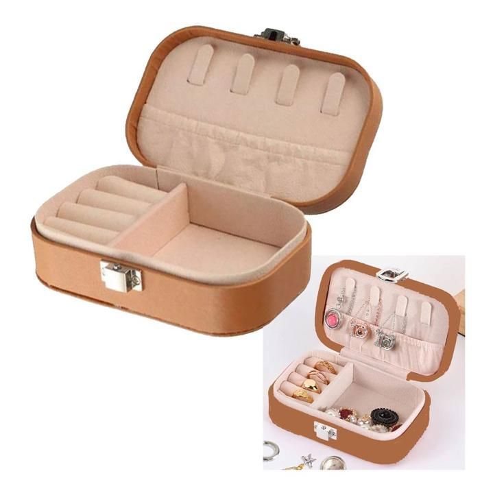 Boîte à bijoux en cuir PU pour Rangement pression, bague, boucles d'oreilles, collier