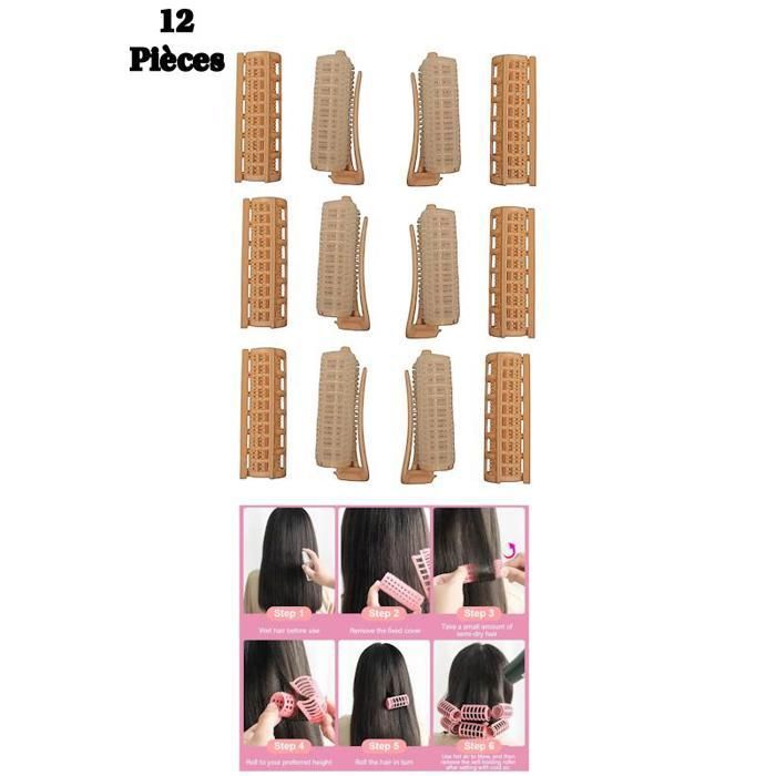 Lot de 12 bigoudis,6 Double Bigoudis auto collant et 6 Bigoudis auto-agrippants avec pincettes.