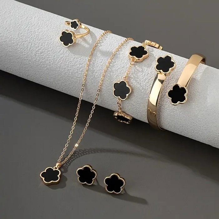 Ensemble de bijoux - Femme - 5 pièces - Fleur porte-bonheur - Design simple - Élégant