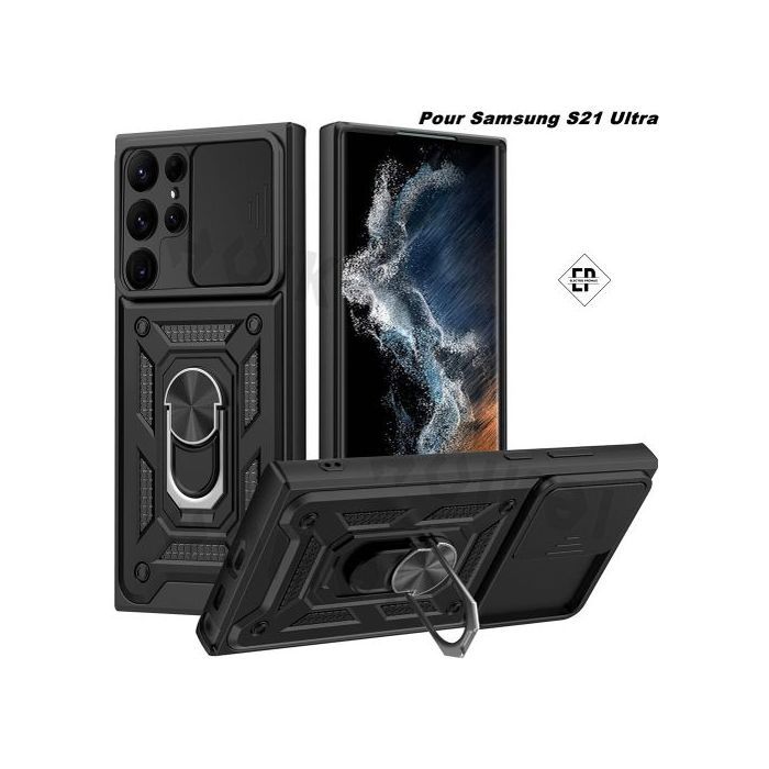 Coque antichoc pour Samsung S21 Ultra Shockproof avec Bague Anti Chute - béquille
