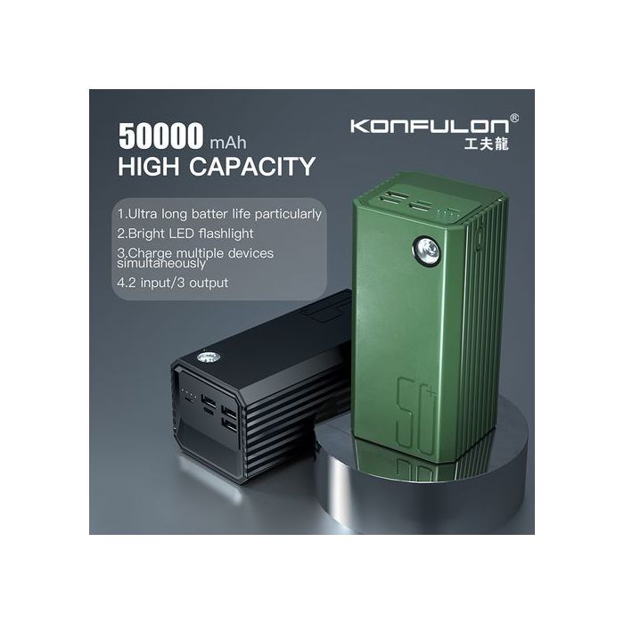 Konfulon 50000 Mah Power Bank Grande Capacité Li-Polymer Batterie Powerbank 3 Ports USB + Type-C