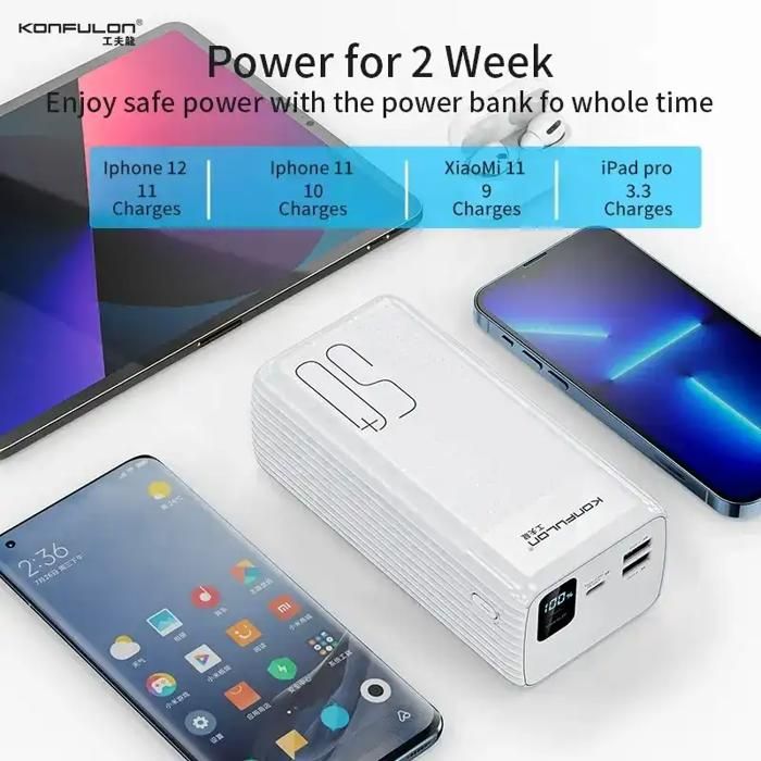 Konfulon Power bank 50000 mAh Charge rapide PD 20W USB-C QC4.0 + 22.5W QC3.0 USB-A